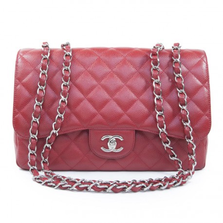 Sac jumbo CHANEL cuir caviar rouge 