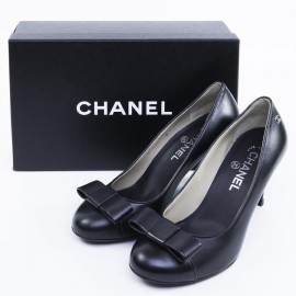 CHANEL shoes 38.5 T black lambskin