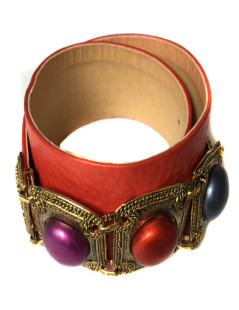 Ceinture EMANUEL UNGARO Vintage en cuir rouge et bijoux en métal 