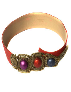 Ceinture EMANUEL UNGARO Vintage en cuir rouge et bijoux en métal 