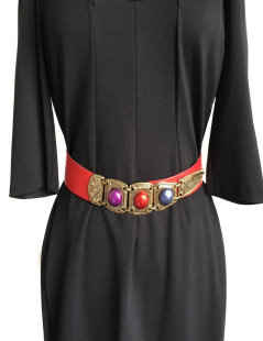 Ceinture EMANUEL UNGARO Vintage en cuir rouge et bijoux en métal 