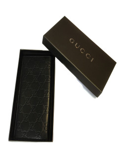 Portefeuille GUCCI à rabat en cuir noir monogram