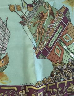 Hermès "Junks and Sampans" in green silk