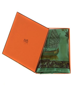 Hermès "Junks and Sampans" in green silk