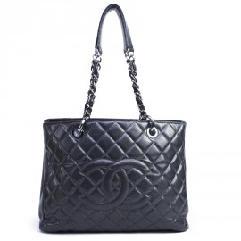 CHANEL metallic grey grained calf tote bag