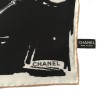 CHANEL "Paris" beige and black silk scarf