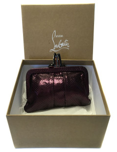 LOUBOUTIN clutch in plum python mini