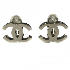 CHANEL 'CC' ear ring silver metal clips