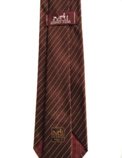 HERMÈS tie in burgundy silk and cashmere with fluo green lines