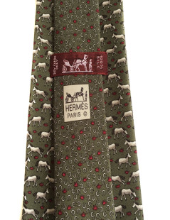 HERMÈS tie silk twill green, white and fuschia