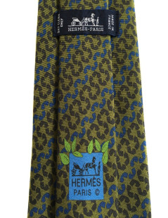 Khaki, gray and blue silk HERMES tie