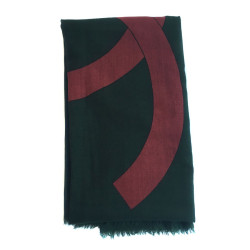 CHANEL scarf silk and cashmere green and red brick