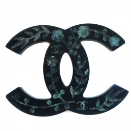 CHANEL black enamel brooch