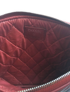 CHANEL Burgundy quilted leather pouch