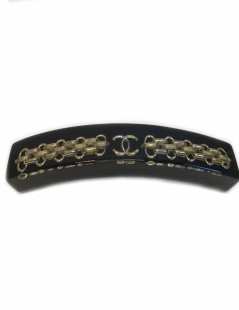 Barrette CHANEL noire et chaines dorées