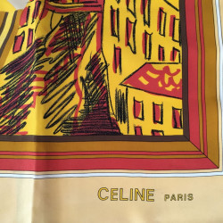 Square of silk CELINE "Paris" yellow