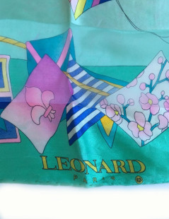 LEONARD green silk scarf