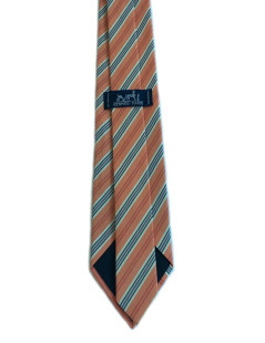 Tie HERMES in cotton and silk light orange stripes