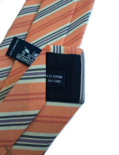 Tie HERMES in cotton and silk light orange stripes