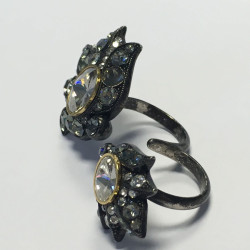 LANVIN 2 fingers in ruthenium and rhinestone ring