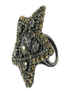 Ring LANVIN T51, 5 star in silver and white and gold rhinestones