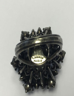 Ring LANVIN T 55 silver and blue and green rhinestones