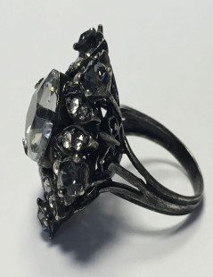 Ring LANVIN T 52.5 in silver and white and pale gold rhinestones