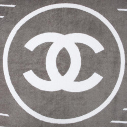 Gray and white CHANEL beach towel