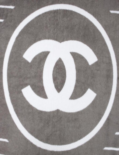 Gray and white CHANEL beach towel