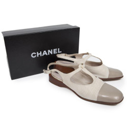 Ballerines CHANEL T 38.5 toile et cuir