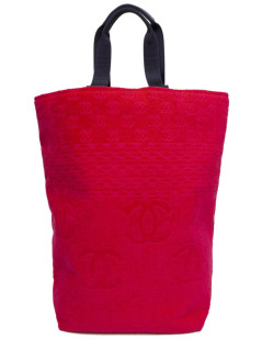 Sac de plage CHANEL et sa serviette éponge fushia