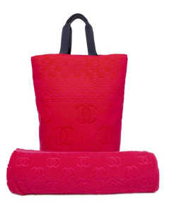 CHANEL beach bag and towel sponge fushia