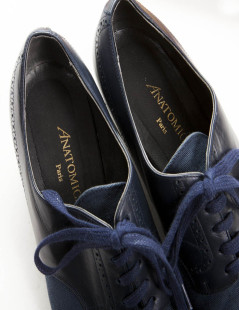 Mocassins ANATOMICA T 6 toile et cuir bleu marine