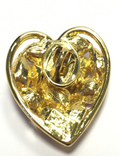 YVES SAINT LAURENT heart pin in giled metal and corlored small resin