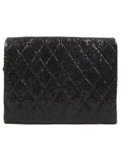 CHANEL quilted shiny black leather pouch