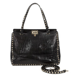 Sac VALENTINO GARAVANI trapèze rockstud crocodile noir