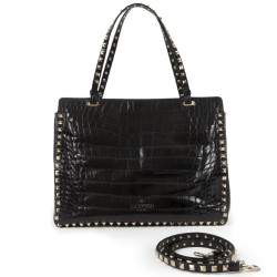 Sac VALENTINO GARAVANI trapèze rockstud crocodile noir