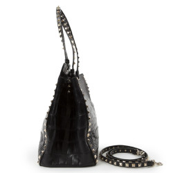 Sac VALENTINO GARAVANI trapèze rockstud crocodile noir