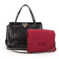 Sac VALENTINO GARAVANI trapèze rockstud crocodile noir