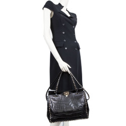 VALENTINO GARAVANI trapeze channeling black crocodile bag