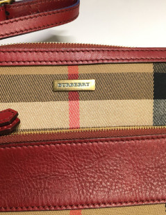 Pochette BURBERRY Haymarket Check en toile et cuir bordeaux