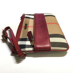 Pochette BURBERRY Haymarket Check en toile et cuir bordeaux