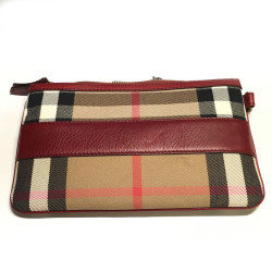 Pochette BURBERRY Haymarket Check en toile et cuir bordeaux