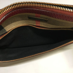 Pochette BURBERRY Haymarket Check en toile et cuir bordeaux