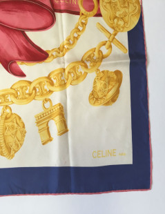 CELINE silk scarf blue, red and ecru