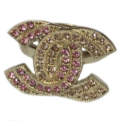 xxx Bague CHANEL dorée strass rose et jaune T52