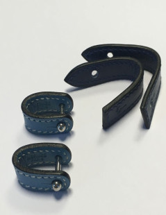 HERMES interchangeable cufflinks in skye blue and dark blue leather