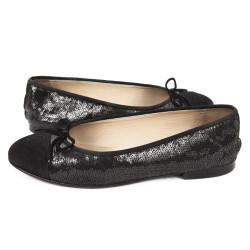 Ballerines CHANEL T 39.5 cuir et sequins noirs brillants