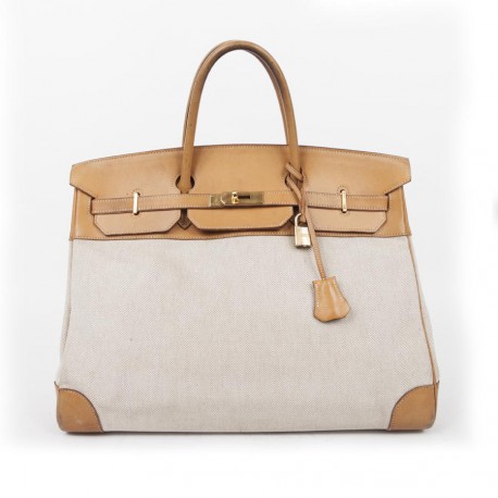 Sac Birkin 40 toile et cuir naturel