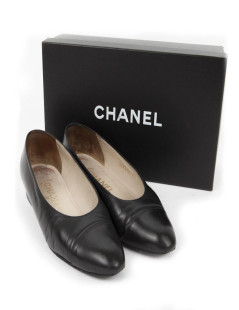 Ballerines CHANEL T 37 cuir noir